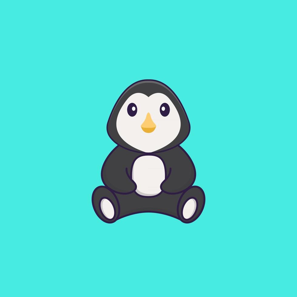 Cute penguin is sitting. Animal cartoon concept isolated. Can used for t-shirt, greeting card, invitation card or mascot. Flat Cartoon Style vector