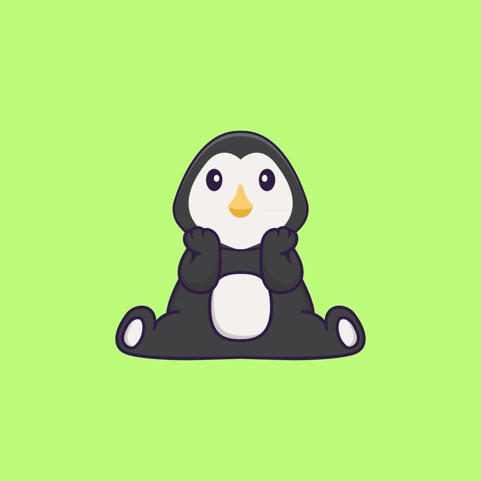 lindo pingüino está sentado. aislado concepto de dibujos animados de animales. Puede utilizarse para camiseta, tarjeta de felicitación, tarjeta de invitación o mascota. estilo de dibujos animados plana vector