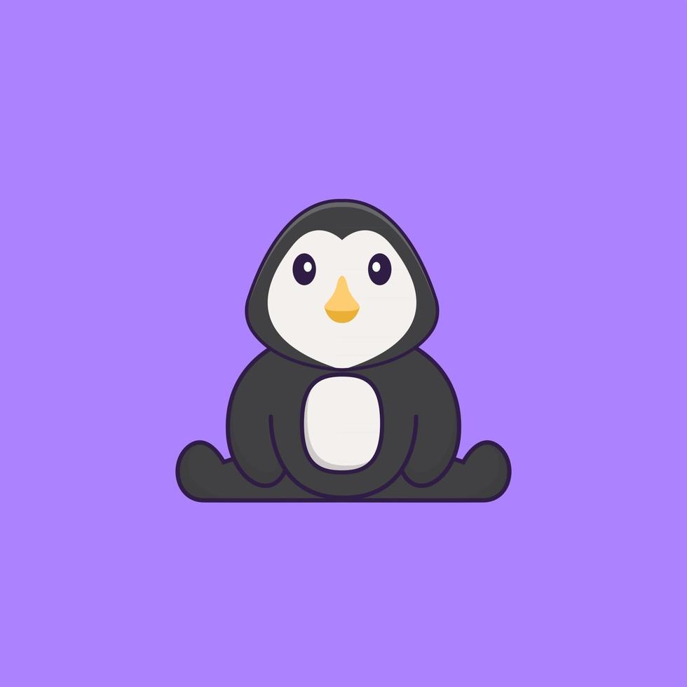 Cute penguin is sitting. Animal cartoon concept isolated. Can used for t-shirt, greeting card, invitation card or mascot. Flat Cartoon Style vector