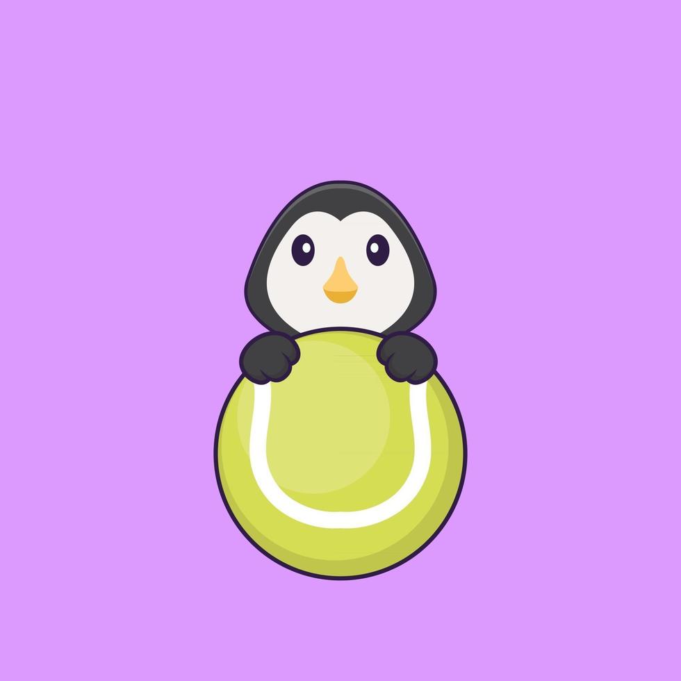 lindo pingüino jugando al tenis. aislado concepto de dibujos animados de animales. Puede utilizarse para camiseta, tarjeta de felicitación, tarjeta de invitación o mascota. estilo de dibujos animados plana vector