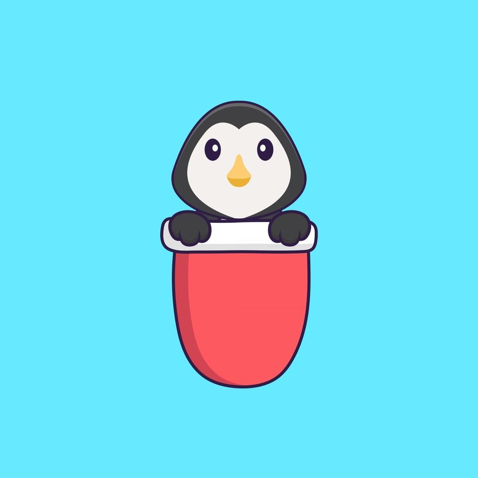 Cute penguin in red pocket. Animal cartoon concept isolated. Can used for t-shirt, greeting card, invitation card or mascot. Flat Cartoon Style vector
