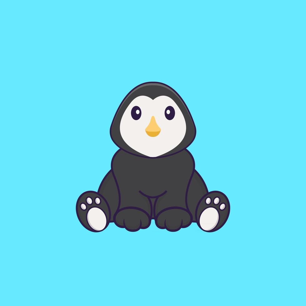 Cute penguin is sitting. Animal cartoon concept isolated. Can used for t-shirt, greeting card, invitation card or mascot. Flat Cartoon Style vector
