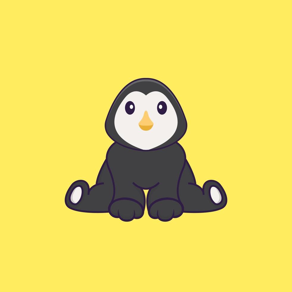 lindo pingüino está sentado. aislado concepto de dibujos animados de animales. Puede utilizarse para camiseta, tarjeta de felicitación, tarjeta de invitación o mascota. estilo de dibujos animados plana vector