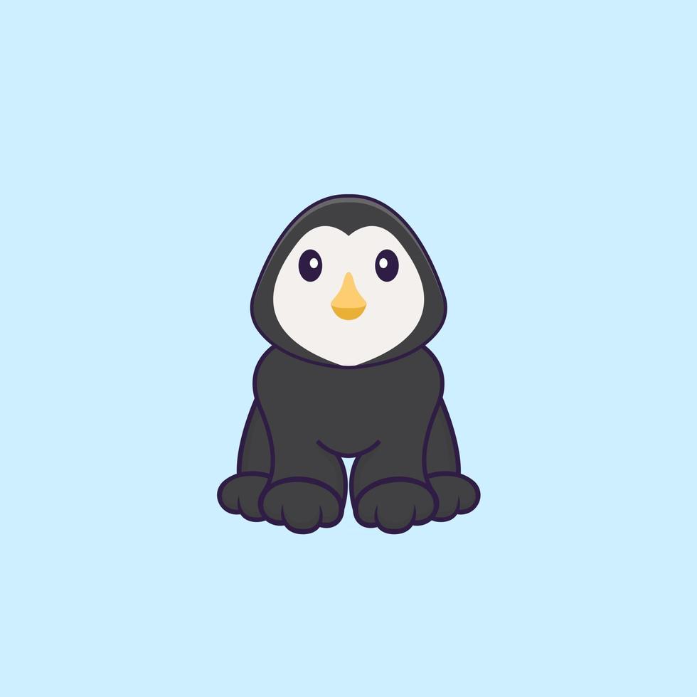 Cute penguin is sitting. Animal cartoon concept isolated. Can used for t-shirt, greeting card, invitation card or mascot. Flat Cartoon Style vector