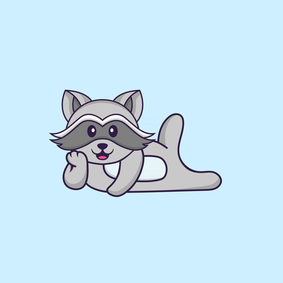 Cute racoon lying down. Animal cartoon concept isolated. Can used for t-shirt, greeting card, invitation card or mascot. Flat Cartoon Style vector