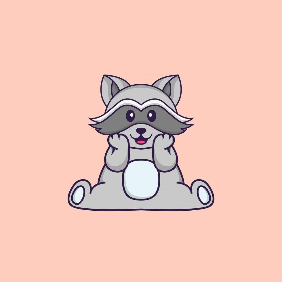 lindo mapache está sentado. aislado concepto de dibujos animados de animales. Puede utilizarse para camiseta, tarjeta de felicitación, tarjeta de invitación o mascota. estilo de dibujos animados plana vector