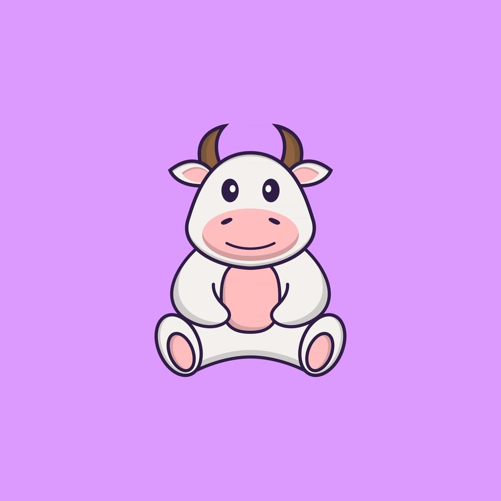 linda vaca está sentada. aislado concepto de dibujos animados de animales. Puede utilizarse para camiseta, tarjeta de felicitación, tarjeta de invitación o mascota. estilo de dibujos animados plana vector