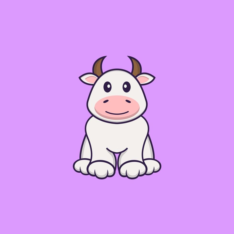 Cute cow is sitting. Animal cartoon concept isolated. Can used for t-shirt, greeting card, invitation card or mascot. Flat Cartoon Style vector