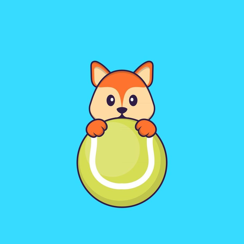 Cute fox playing tennis. Animal cartoon concept isolated. Can used for t-shirt, greeting card, invitation card or mascot. Flat Cartoon Style vector