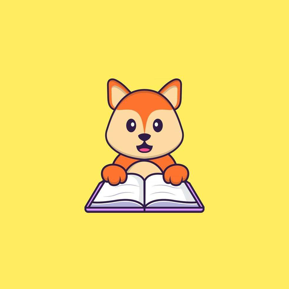 lindo zorro leyendo un libro. aislado concepto de dibujos animados de animales. Puede utilizarse para camiseta, tarjeta de felicitación, tarjeta de invitación o mascota. estilo de dibujos animados plana vector