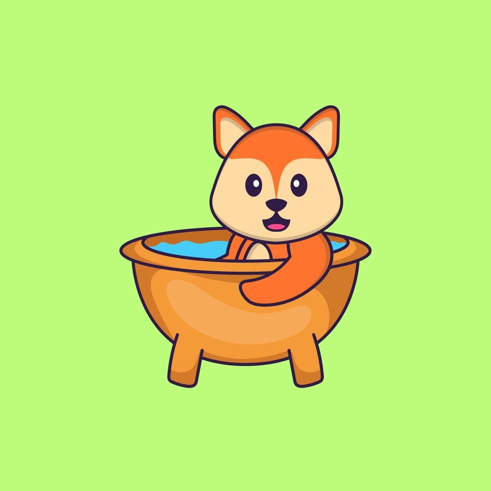 lindo zorro tomando un baño en la bañera. aislado concepto de dibujos animados de animales. Puede utilizarse para camiseta, tarjeta de felicitación, tarjeta de invitación o mascota. estilo de dibujos animados plana vector