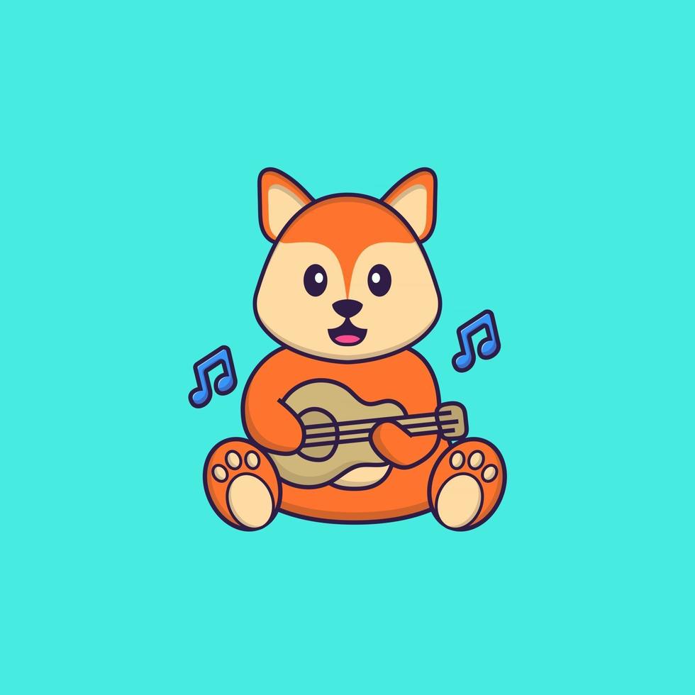 Cute fox playing guitar. Animal cartoon concept isolated. Can used for t-shirt, greeting card, invitation card or mascot. Flat Cartoon Style vector