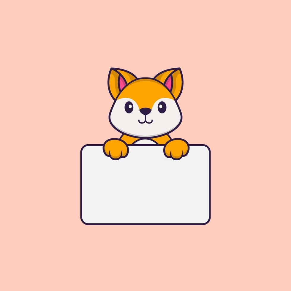 Cute fox holding whiteboard. Animal cartoon concept isolated. Can used for t-shirt, greeting card, invitation card or mascot. Flat Cartoon Style vector