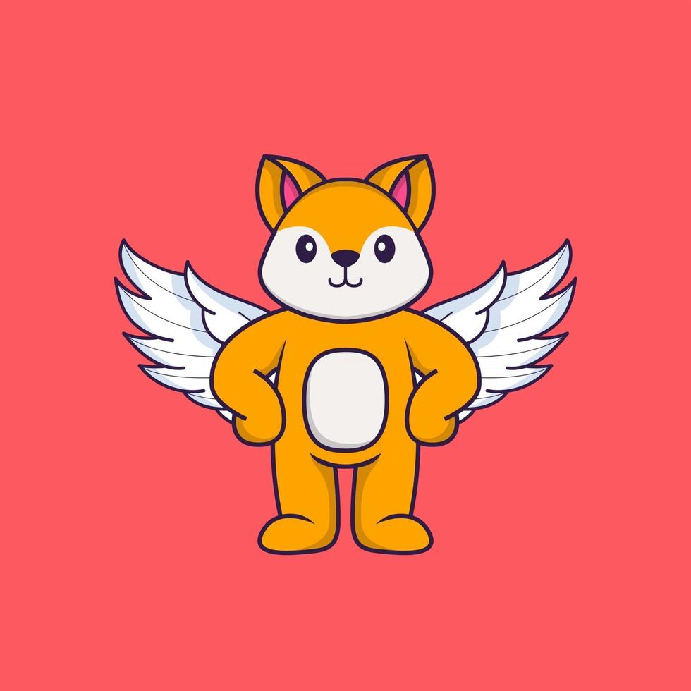 Cute fox using wings. Animal cartoon concept isolated. Can used for t-shirt, greeting card, invitation card or mascot. Flat Cartoon Style vector