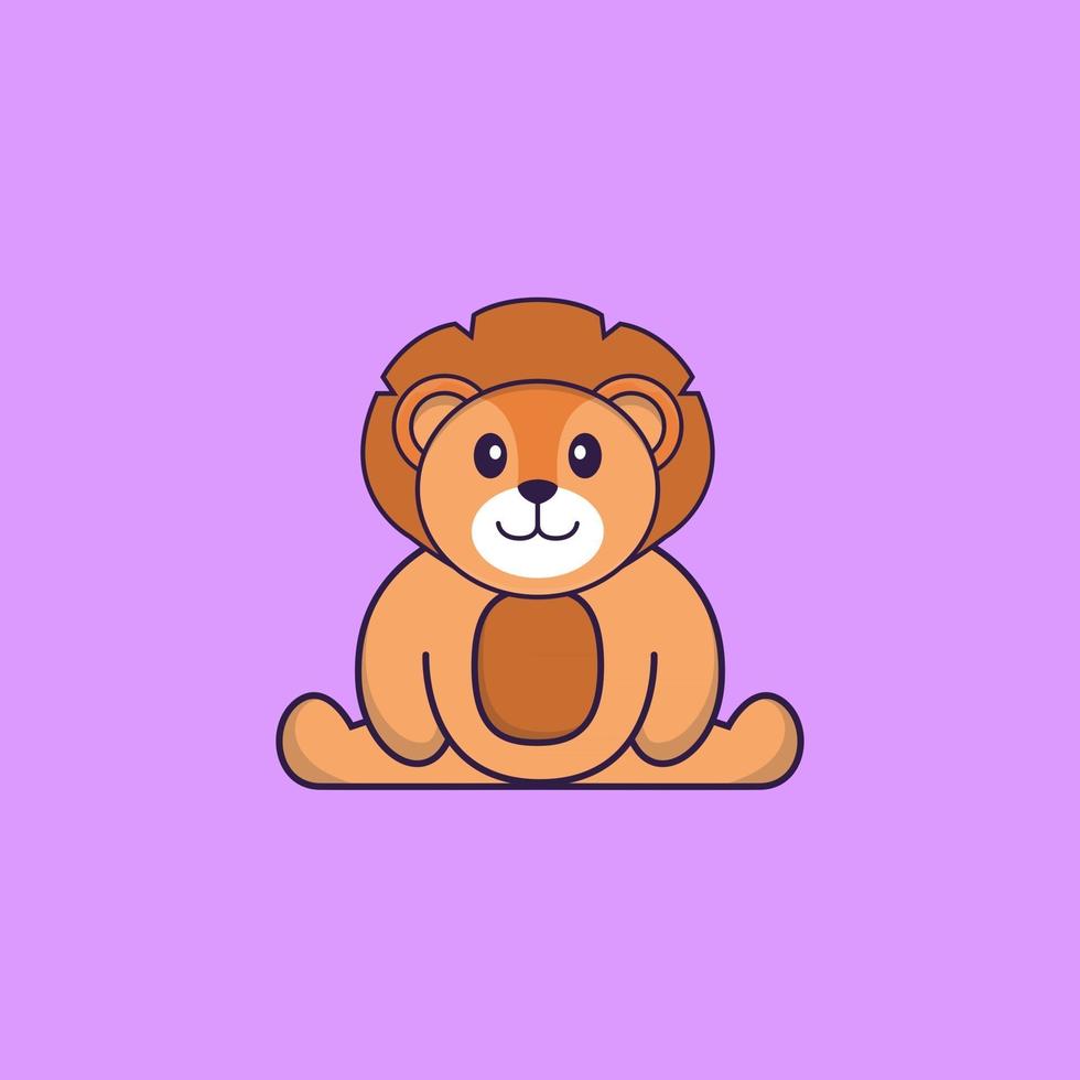 lindo león está sentado. aislado concepto de dibujos animados de animales. Puede utilizarse para camiseta, tarjeta de felicitación, tarjeta de invitación o mascota. estilo de dibujos animados plana vector