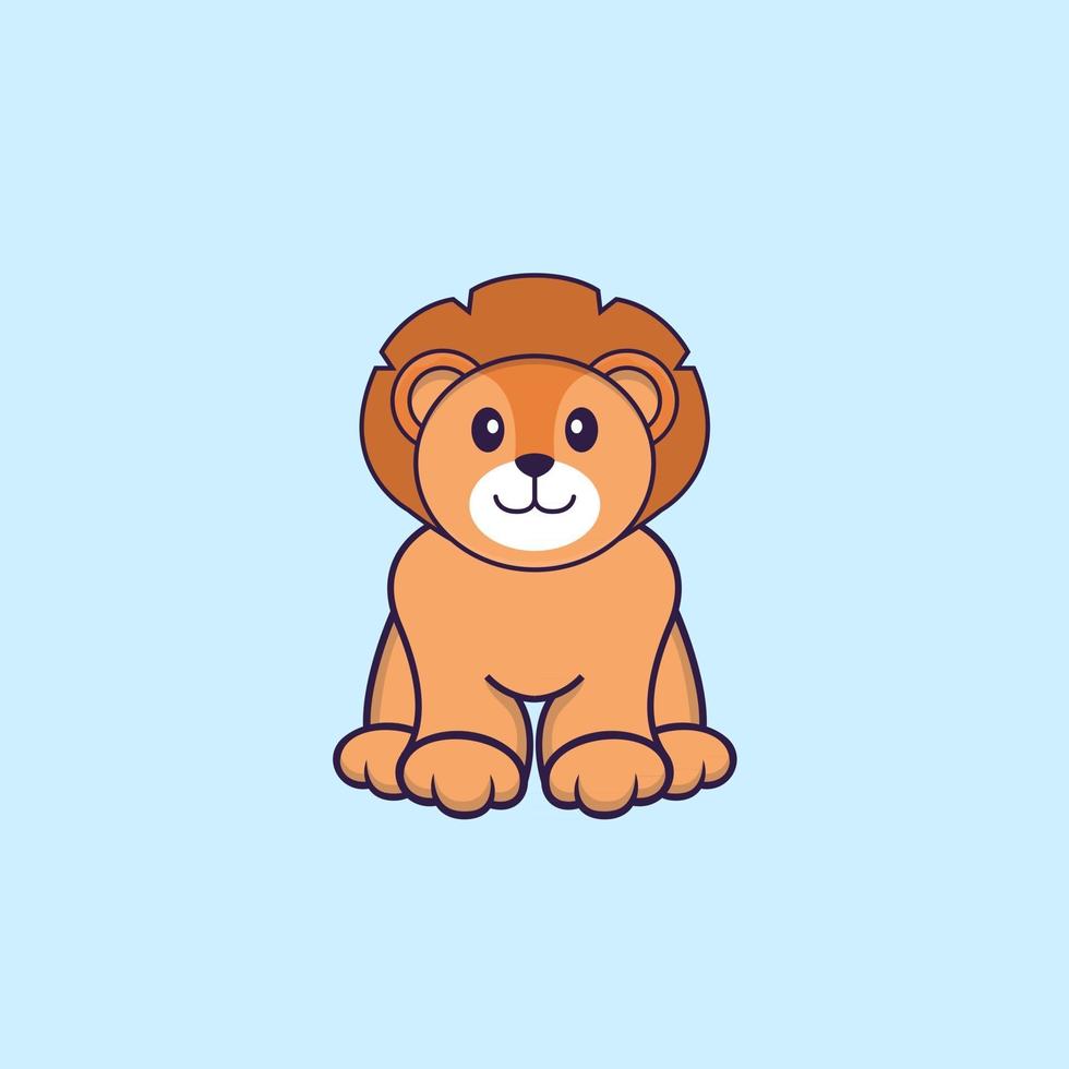 Cute lion is sitting. Animal cartoon concept isolated. Can used for t-shirt, greeting card, invitation card or mascot. Flat Cartoon Style vector