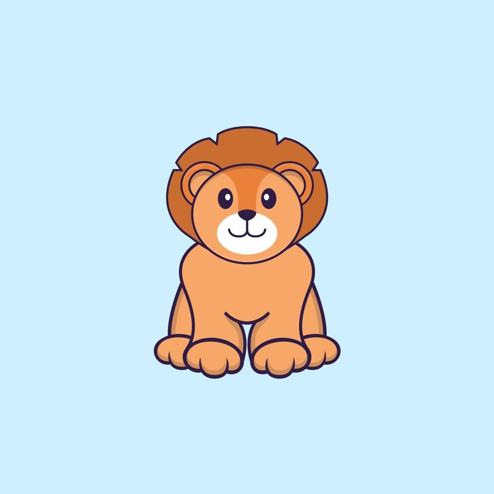 Cute lion is sitting. Animal cartoon concept isolated. Can used for t-shirt, greeting card, invitation card or mascot. Flat Cartoon Style vector