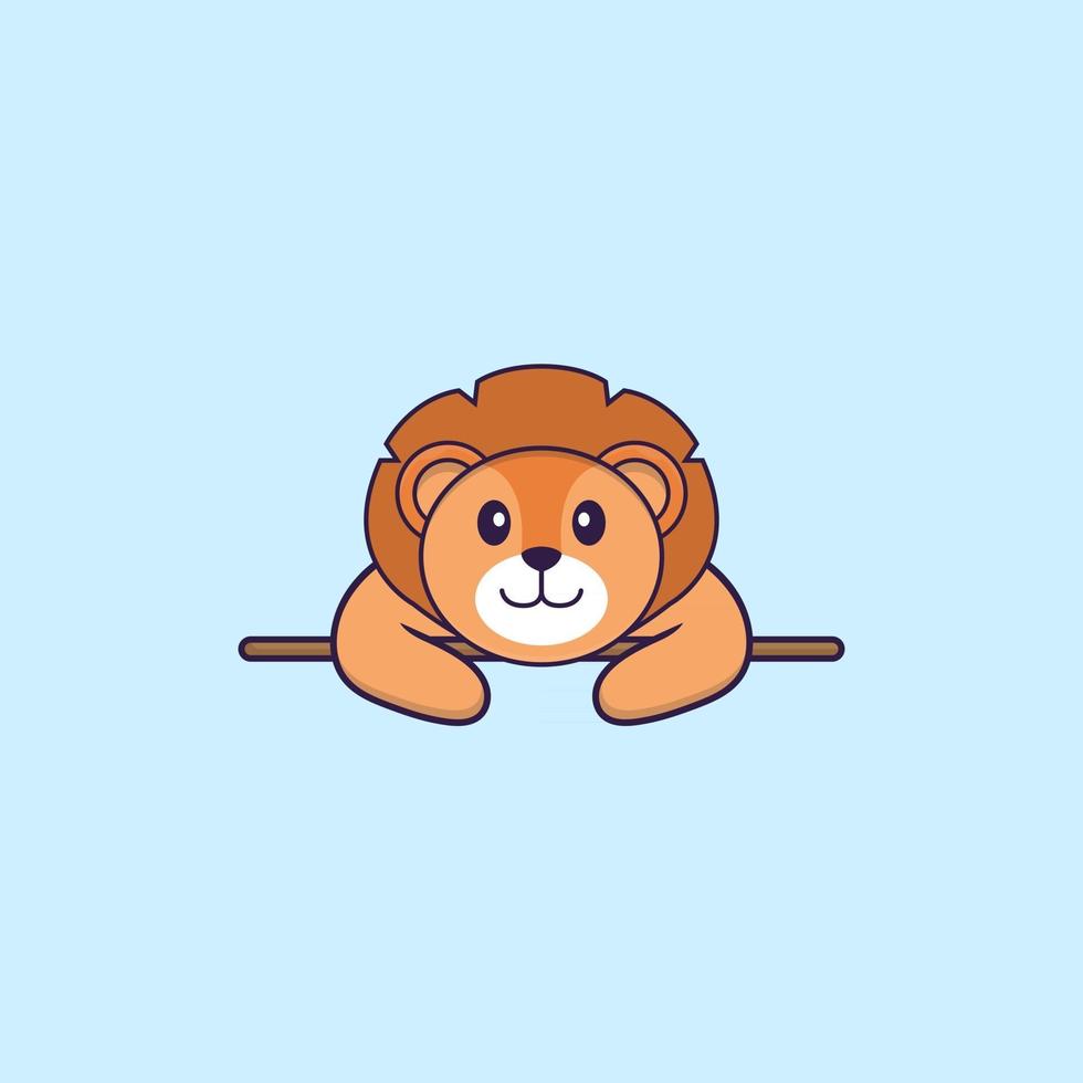 Cute lion lying down. Animal cartoon concept isolated. Can used for t-shirt, greeting card, invitation card or mascot. Flat Cartoon Style vector