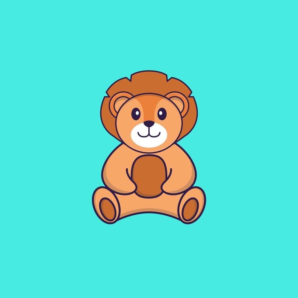 Cute lion is sitting. Animal cartoon concept isolated. Can used for t-shirt, greeting card, invitation card or mascot. Flat Cartoon Style vector