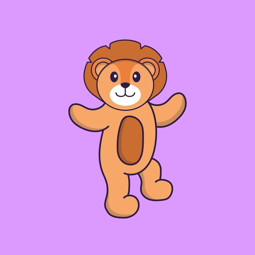 Cute lion is dancing. Animal cartoon concept isolated. Can used for t-shirt, greeting card, invitation card or mascot. Flat Cartoon Style vector