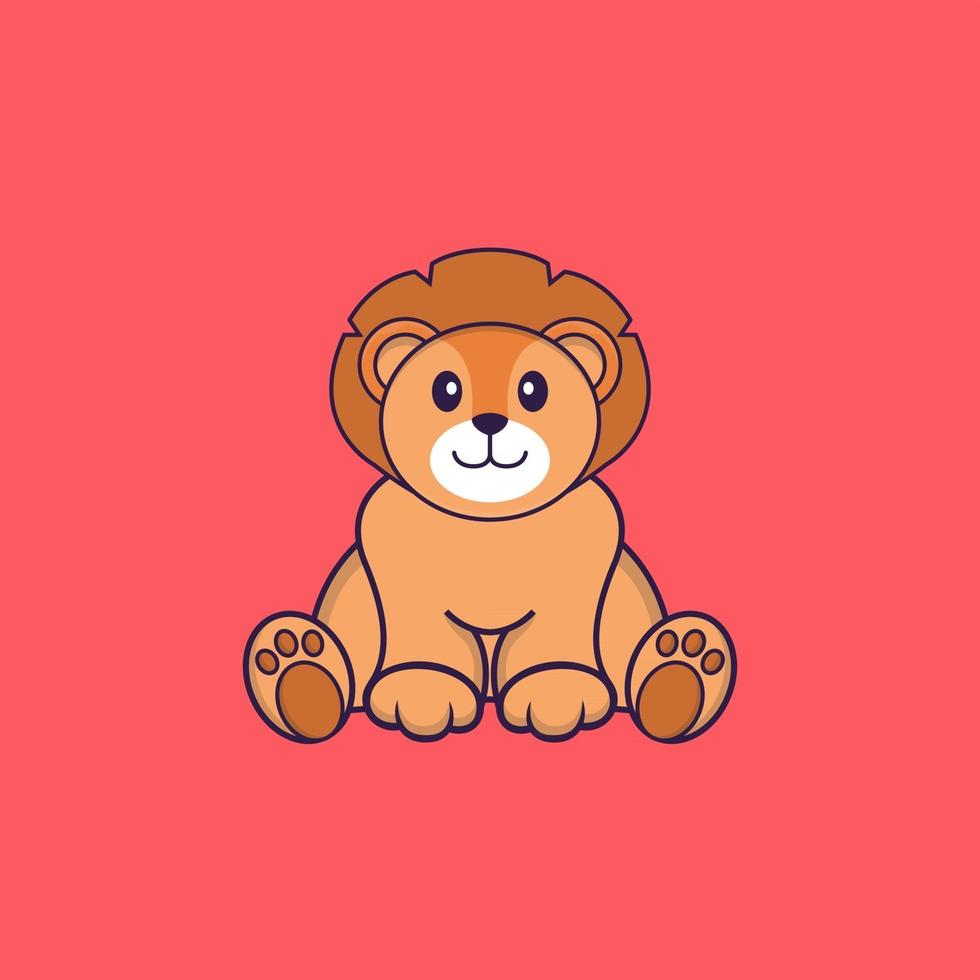 Cute lion is sitting. Animal cartoon concept isolated. Can used for t-shirt, greeting card, invitation card or mascot. Flat Cartoon Style vector