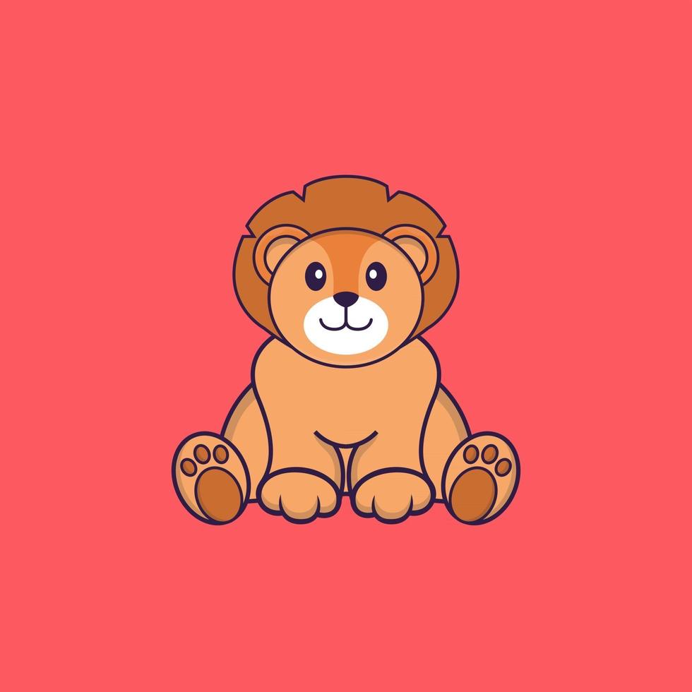 Cute lion is sitting. Animal cartoon concept isolated. Can used for t-shirt, greeting card, invitation card or mascot. Flat Cartoon Style vector