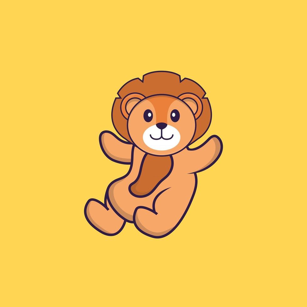 Cute lion is flying. Animal cartoon concept isolated. Can used for t-shirt, greeting card, invitation card or mascot. Flat Cartoon Style vector