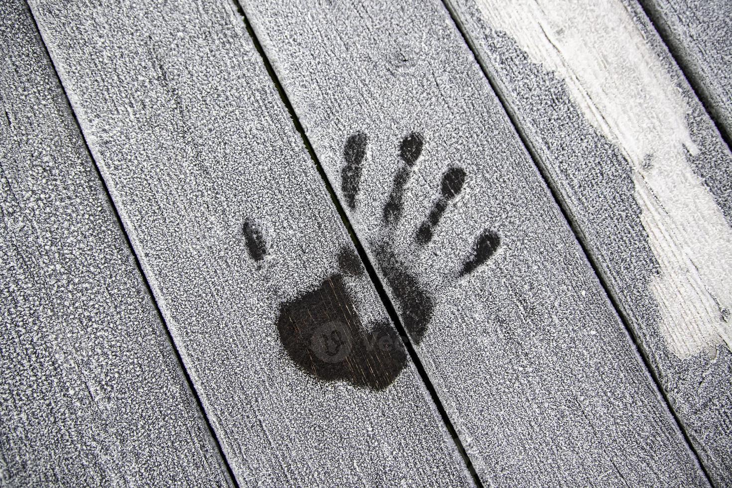 Handprint on frozen wood photo
