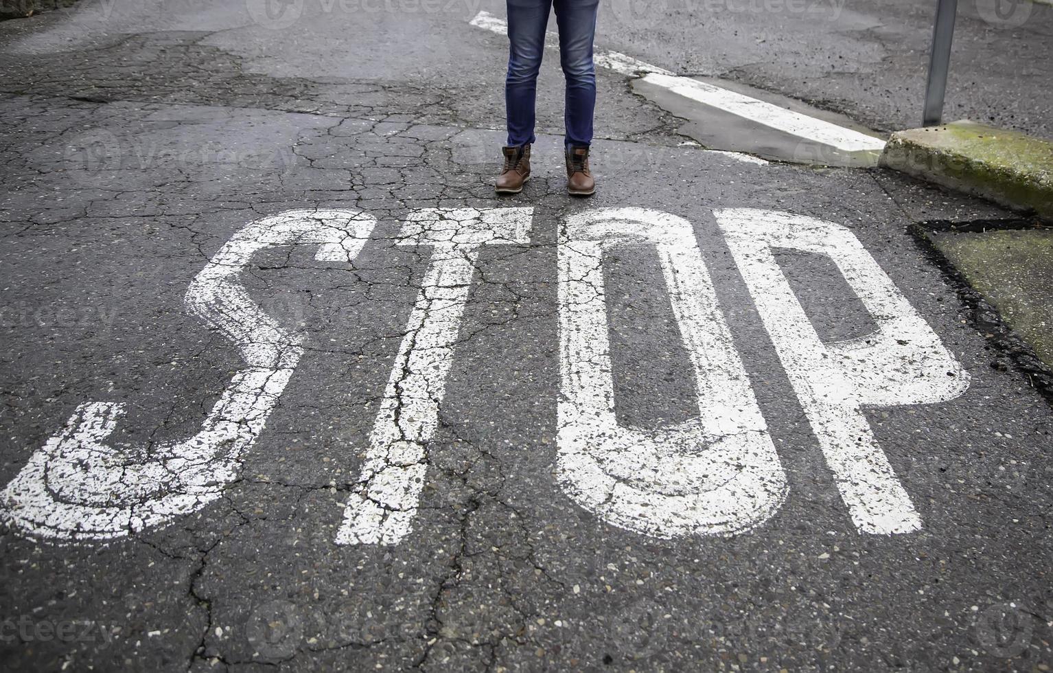 Stop sign on road photo