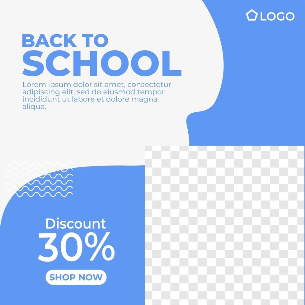 Back to school discount blue poster social media template memphis minimalist style vector