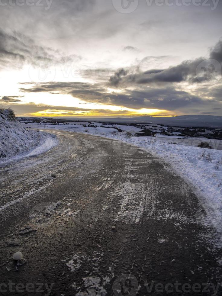 Snowy road mountains photo