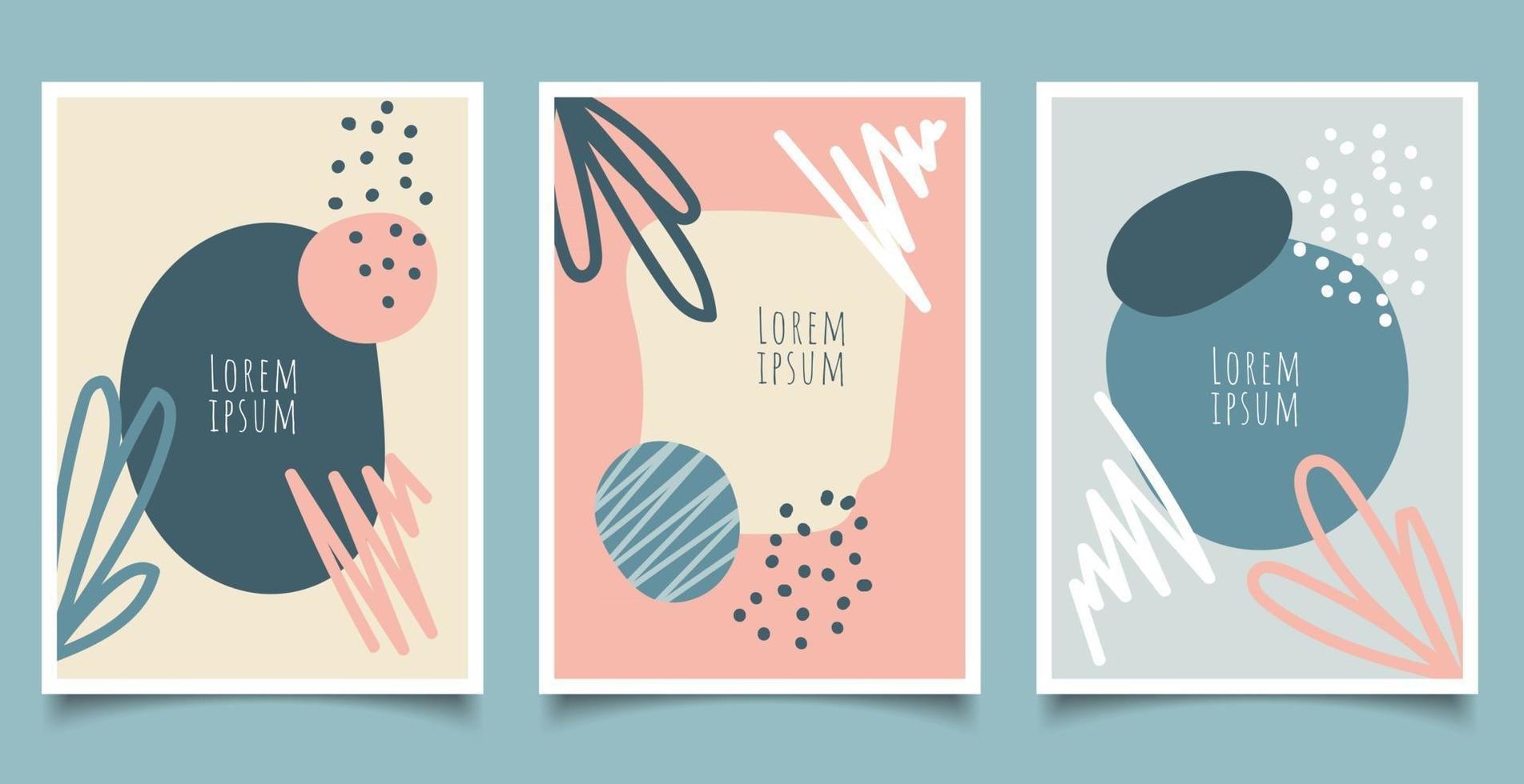 Set of cover brochure template abstract hand drawn pattern organic shapes with line pastel color background vector