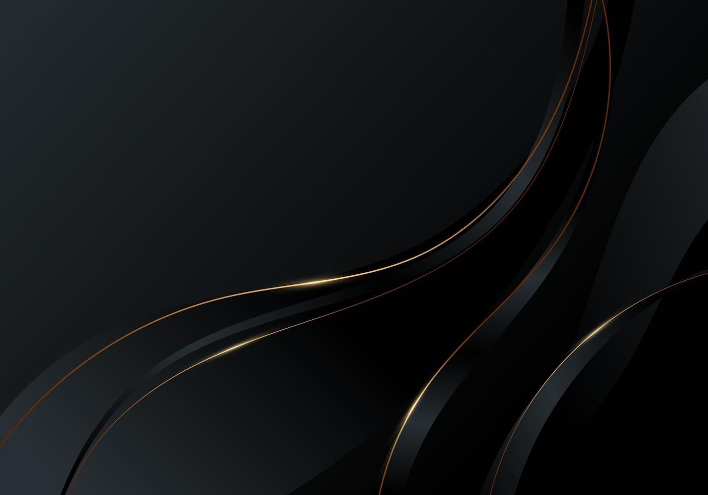 Abstract gold wave line on black background luxury style vector