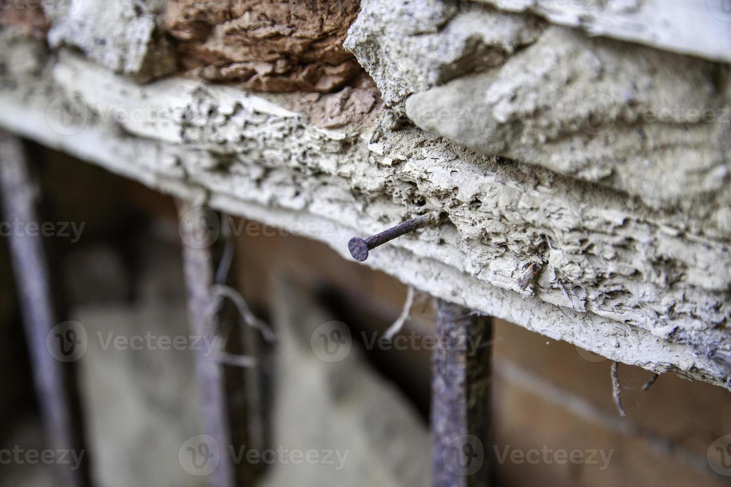 Rusty nail in wood photo