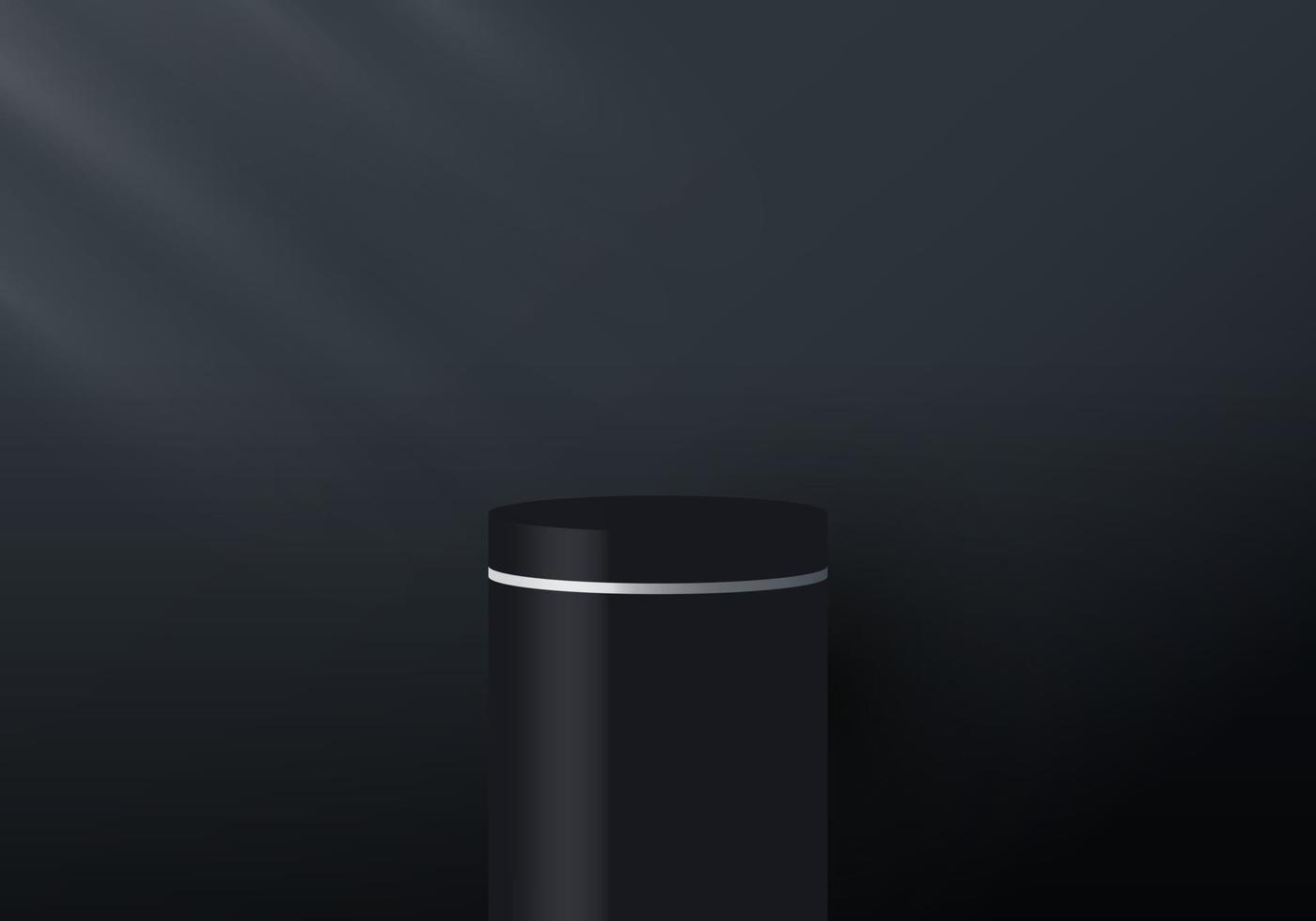 3D realistic black and white pedestal display on dark background with lighting vector