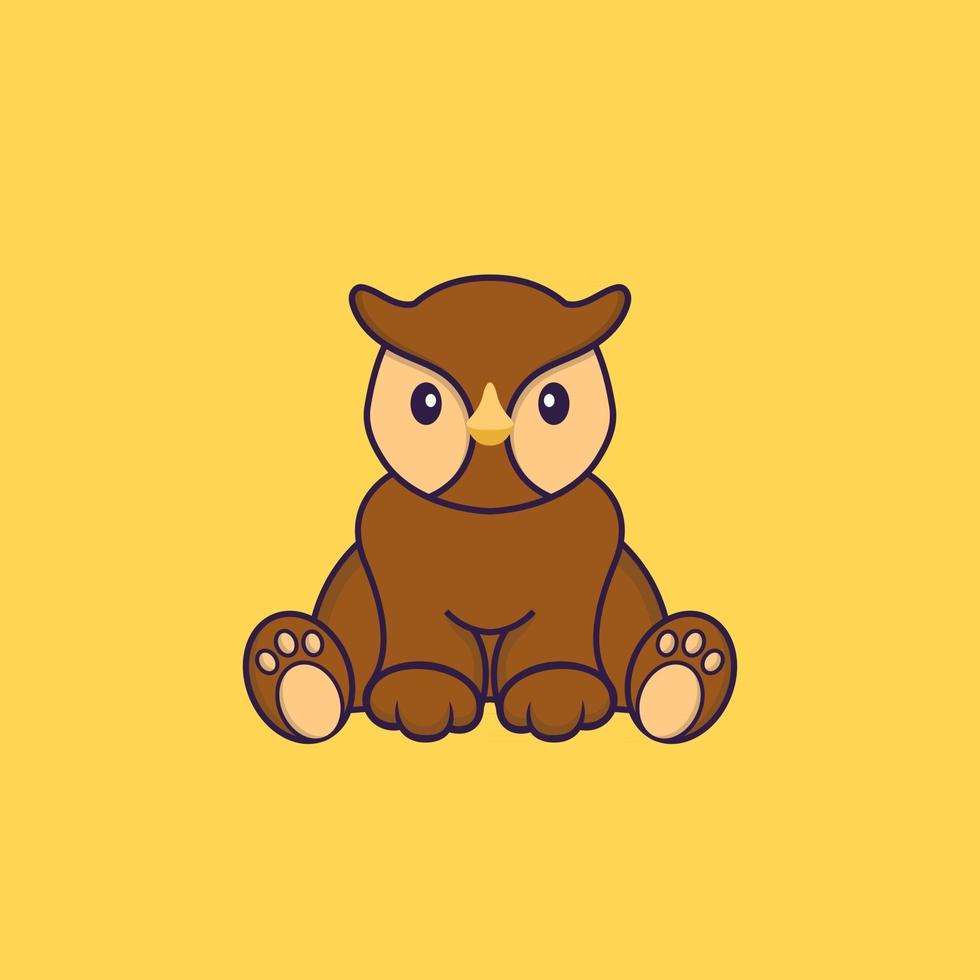 Cute owl is sitting. Animal cartoon concept isolated. Can used for t-shirt, greeting card, invitation card or mascot. Flat Cartoon Style vector