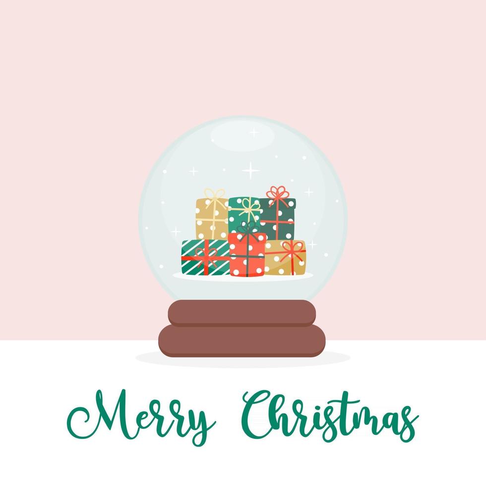 Snow Globe with Christmas Presents Inside Flat Vector Illustration