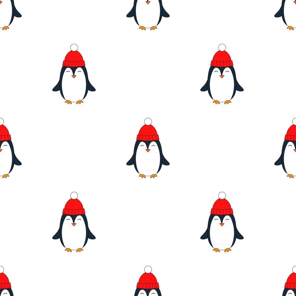 Cute Penguins Seamless Repeat Vector Pattern