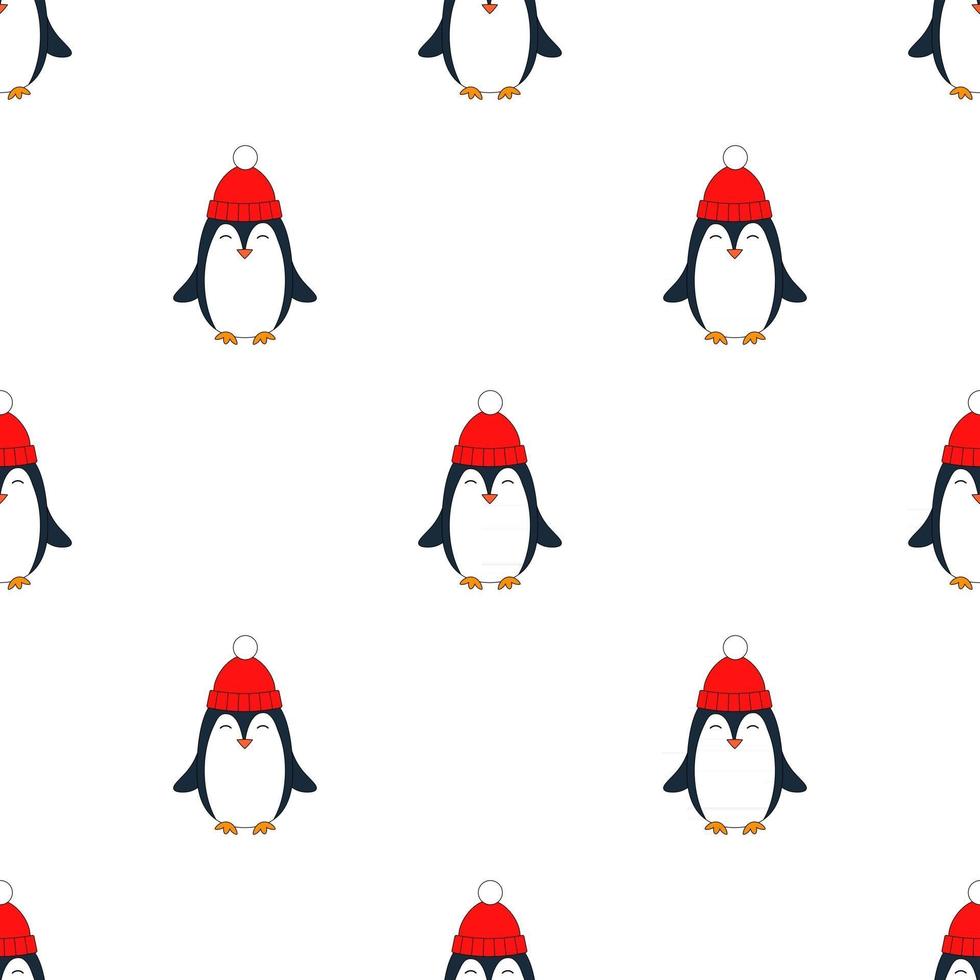 Cute Penguins Seamless Repeat Vector Pattern