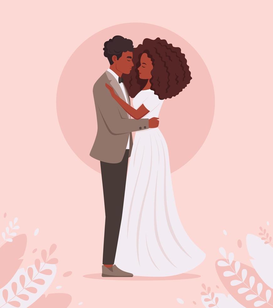 Wedding couple. African american married couple. Wedding portrait. vector