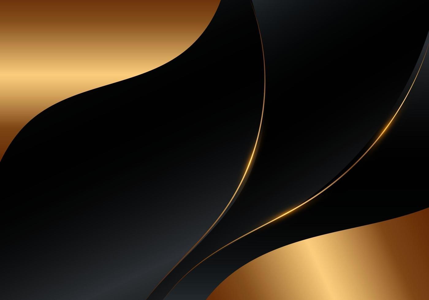 Plantilla de fondo de líneas y forma de onda suave dorada negra abstracta estilo de lujo vector