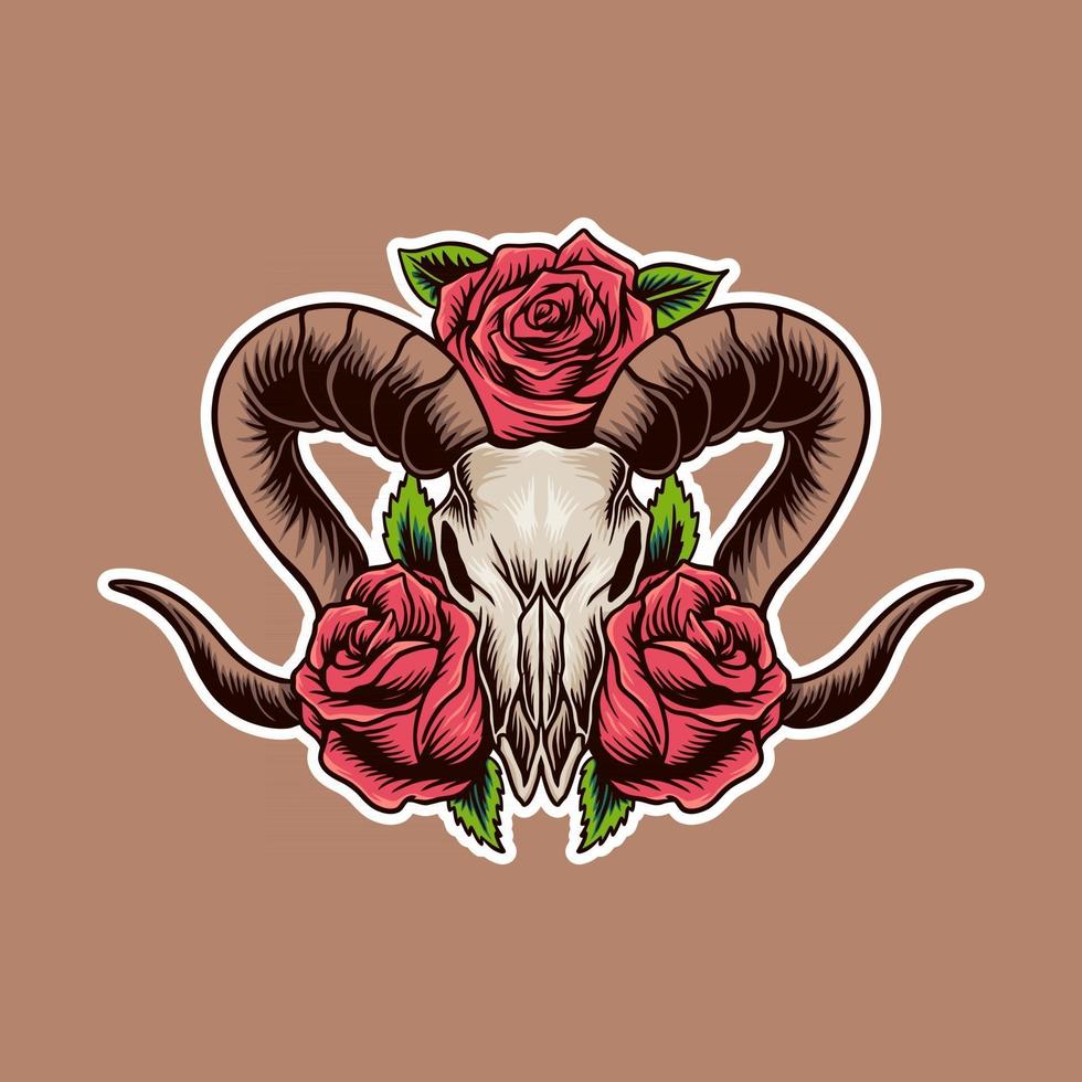 cráneo de cabra con rosas ilustración vectorial vector