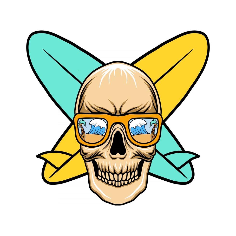 Skull with surf vector illustration