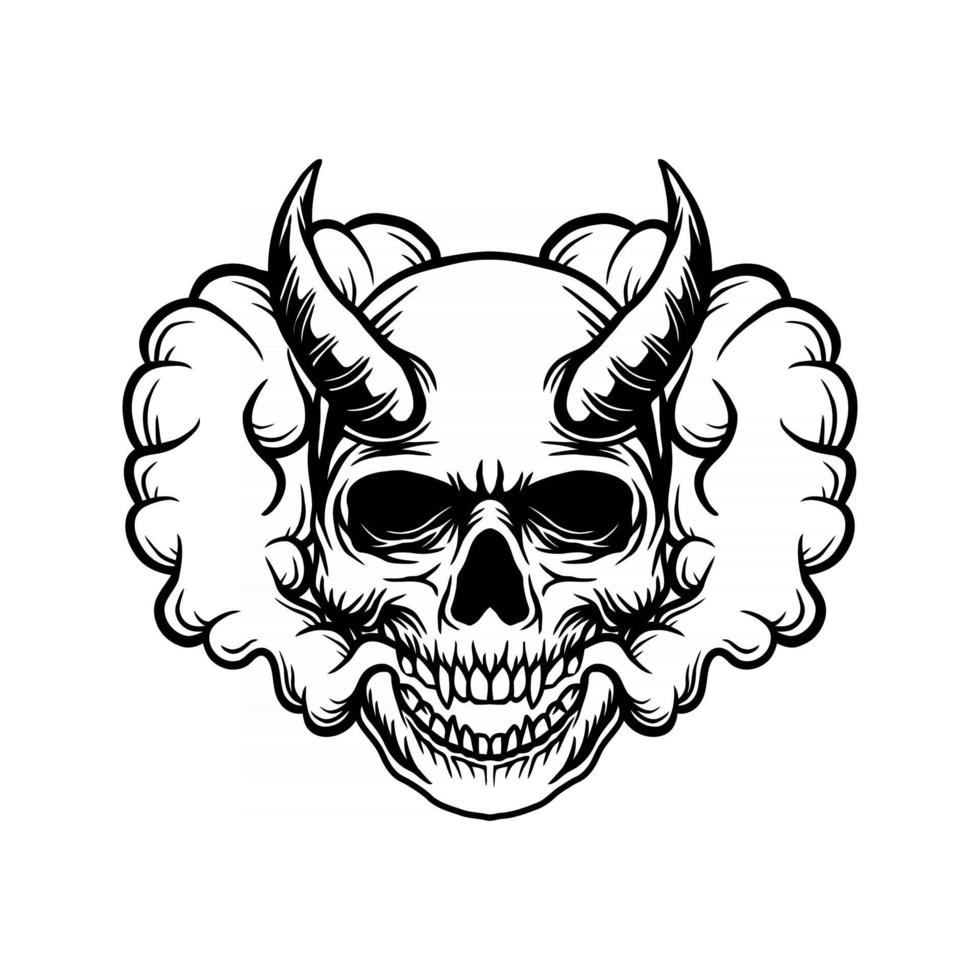 Evil skull with smoke illustration vector