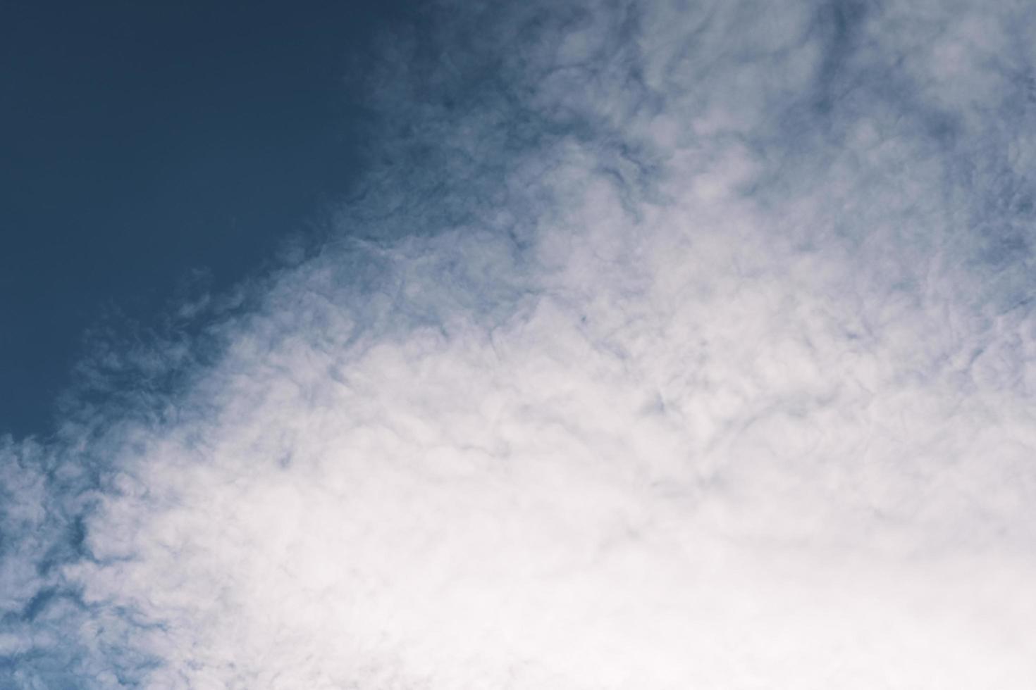 Deep blue sky and high clouds in the sun rays at sunset photo