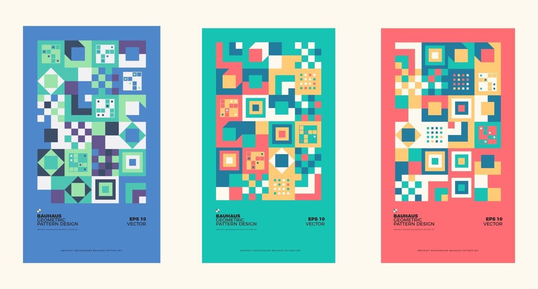 Set Of Abstract Bauhaus Geometric Background Illustration, Colorful Mural Geometric Shapes Flat Design vector