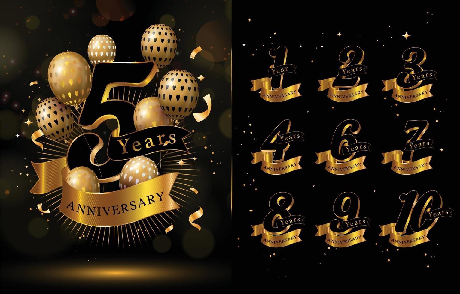 elegante concepto de aniversario con colores dorado y negro vector