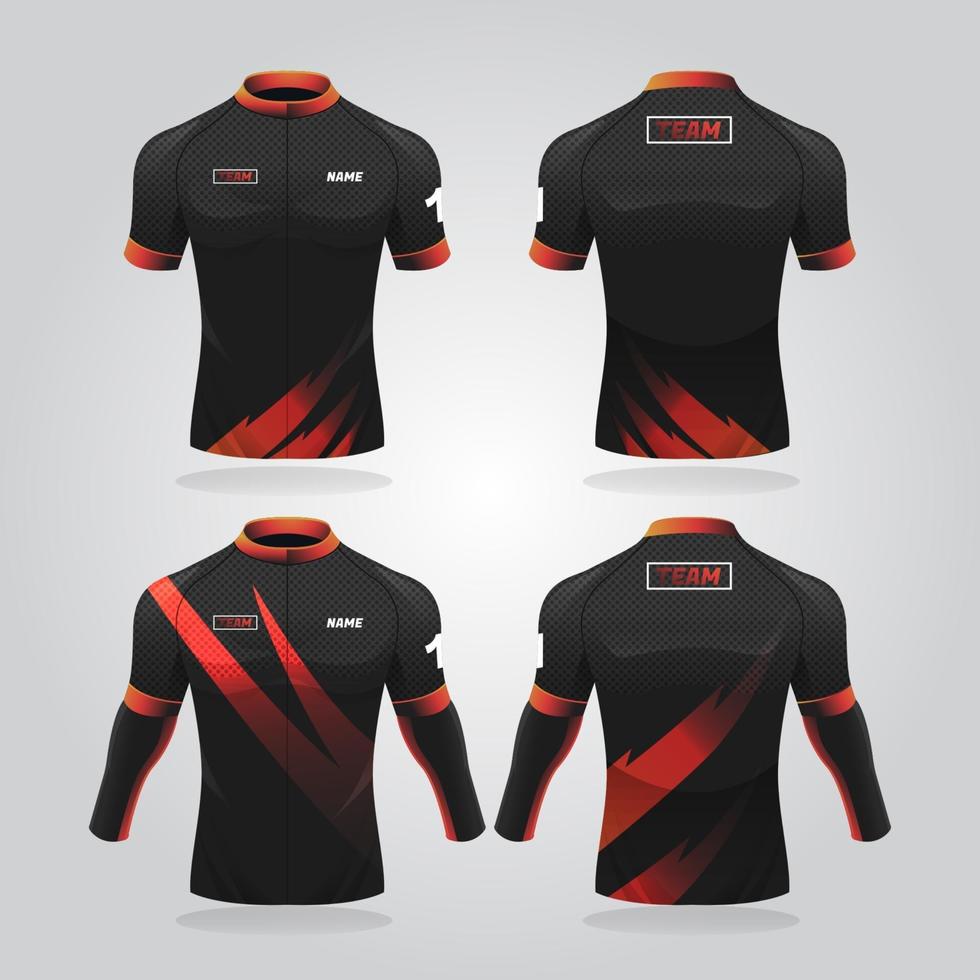 plantilla de maillot ciclista negro y rojo vector