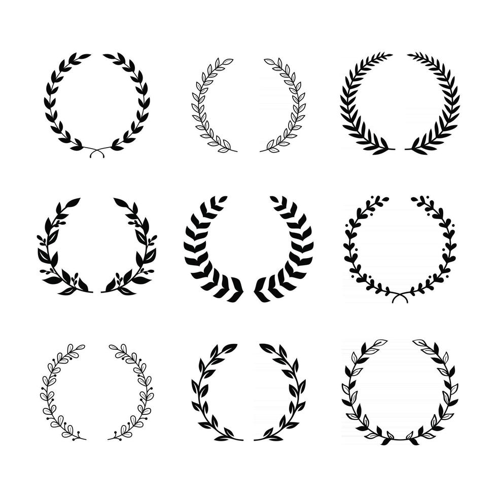 Set of Black and White Olive Wreath vector