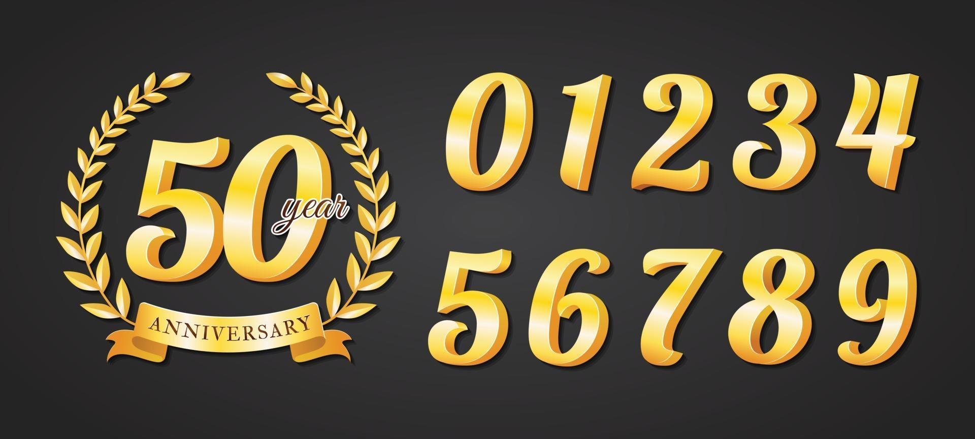 conjunto de número de metal dorado para insignia de aniversario vector